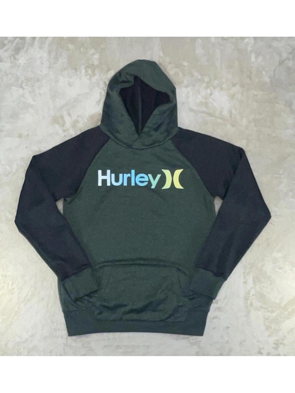 Hurley Sweatshirt Youth Boy's Large 10-12 Green Black Fleece Hoodie